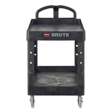 Picture of Heavy-Duty Utility Cart with Lipped Shelves, Plastic, 2 Shelves, 750 lb Capacity, 26" x 55" x 33.25", Black