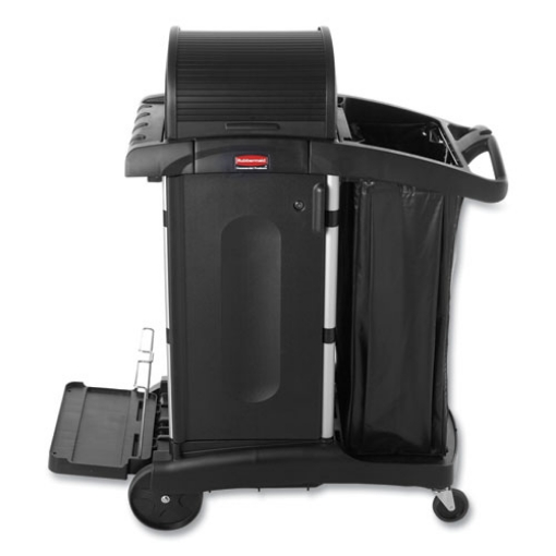 Picture of High-Security Healthcare Cleaning Cart, Metal, 4 Shelves, 1 Bin, 22" x 48.25" x 53.5", Black