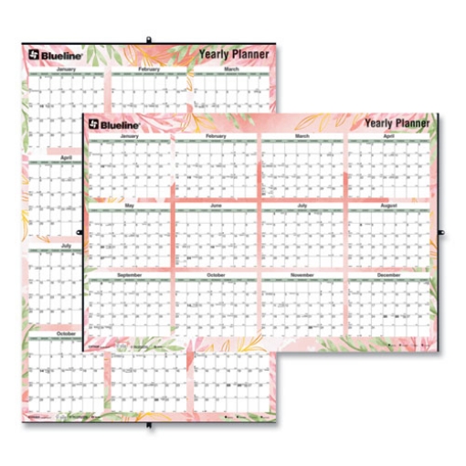 Picture of Yearly Laminated Wall Calendar, Tropical Watercolor Artwork, 36 x 24, White/Sand/Orange Sheets, 12-Month (Jan-Dec): 2024
