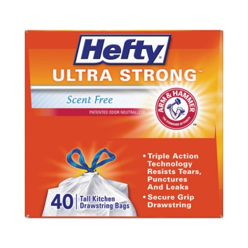 Picture of Ultra Strong Tall Kitchen and Trash Bags, 13 gal, 0.9 mil, 23.75" x 24.88", White, 40 Bags/Box, 6 Boxes/Carton