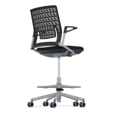 Picture of Thesis Flex Back Stool w/Arms, Supports Up to 250 lb, 21.5" to 29.5" Black High Seat, Silver Base, Ships in 1-3 Business Days