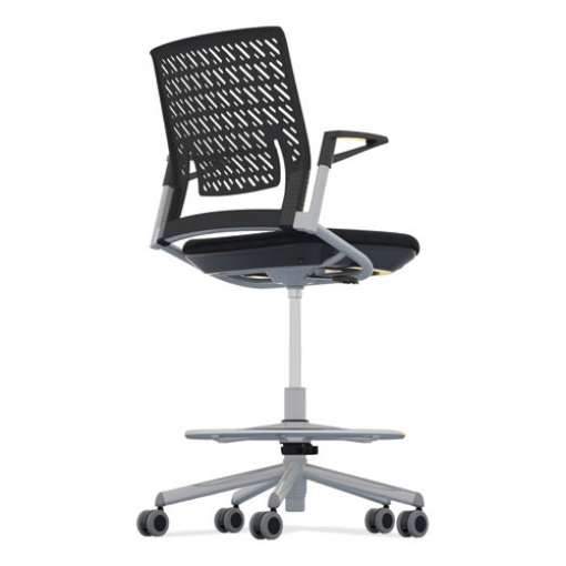 Picture of Thesis Flex Back Stool w/Arms, Supports Up to 250 lb, 21.5" to 29.5" Black High Seat, Silver Base, Ships in 1-3 Business Days