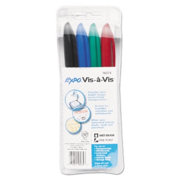 Picture of Vis-A-Vis Wet Erase Marker, Fine Bullet Tip, Assorted Colors, 4/set