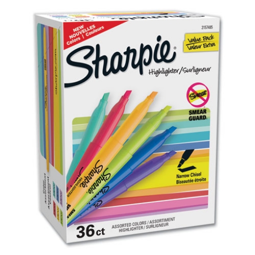 Picture of pocket style highlighters, assorted ink colors, chisel tip, assorted barrel colors, 36/pack