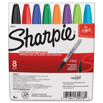 Picture of Fine Tip Permanent Marker, Fine Bullet Tip, Assorted Colors, 8/set