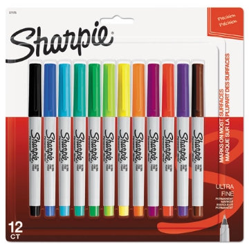 Picture of Ultra Fine Tip Permanent Marker, Ultra-Fine Needle Tip, Assorted Colors, Dozen