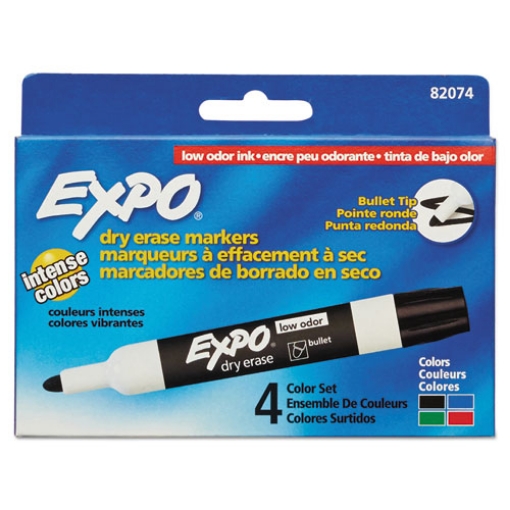 Picture of Low-Odor Dry-Erase Marker, Medium Bullet Tip, Assorted Colors, 4/set