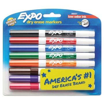 Picture of Low-Odor Dry-Erase Marker, Fine Bullet Tip, Assorted Colors, 8/set