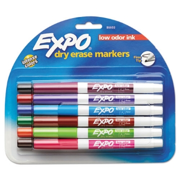 Picture of Low-Odor Dry-Erase Marker, Fine Bullet Tip, Assorted Colors, 12/set