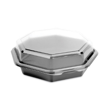 Picture of Creative Carryouts OctaView Hinged Lid Containers, 7.5 x 8 x 2.4, Black/Clear, 100/Carton