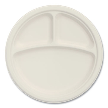 Picture of Bare Eco-Forward Sugarcane Dinnerware, ProPlanet Seal, 3-Compartment Plate, 9" dia, Ivory, 500/Carton