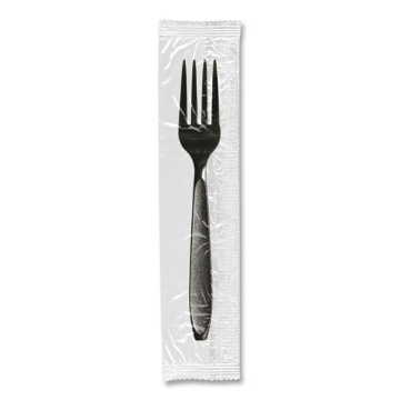 Picture of Impress Heavyweight Full-Length Polystyrene Cutlery, Individually Wrapped, Fork, Black, 1,000/Carton