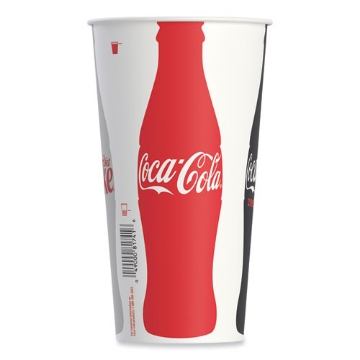 Picture of Double Sided Poly Paper Cold Cups, 28 oz to 32 oz, Coca-Cola Design, White/Gray, 40/Pack, 12 Packs/Carton