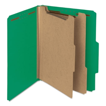 Picture of Recycled Pressboard Classification Folders, 2" Expansion, 2 Dividers, 6 Fasteners, Letter Size, Green Exterior, 10/Box