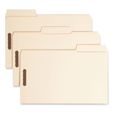 Picture of supertab reinforced guide height fastener folders, 14-pt manila, 0.75" expansion, 2 fasteners, legal size, manila, 50/box