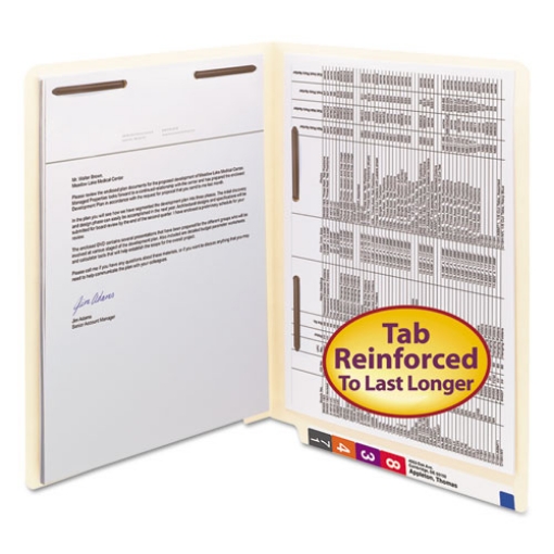 Picture of End Tab Fastener Folders with Reinforced Straight Tabs, 11-pt Manila, 2 Fasteners: Top/Side, Letter Size, Manila, 50/Box