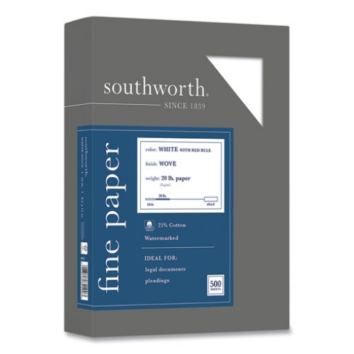 Picture of 25% cotton business paper, red margin rule, 95 bright, 20 lb bond weight, 8.5 x 11, white, 500 sheets/ream