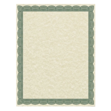 Picture of Parchment Certificates, Traditional, 8.5 X 11, Ivory With Green Border, 50/pack