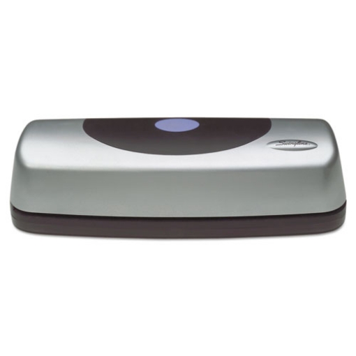 Picture of 15-Sheet Electric/battery Portable Desktop Punch, Three-Holes, 9/32" Holes, Silver/black
