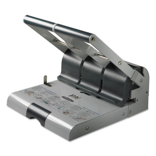 Picture of 160-Sheet Antimicrobial Protected High-Capacity Adjustable Punch, Two- To Three-Hole, 9/32" Holes, Putty/gray