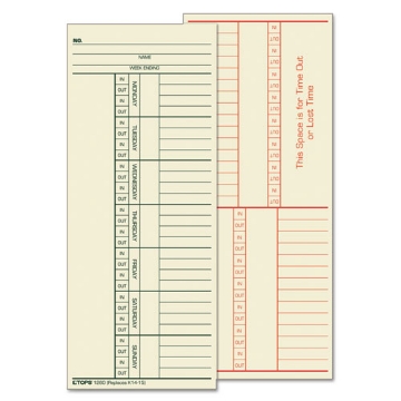 Picture of Time Clock Cards, Replacement For K14-15, Two Sides, 3.38 X 8.25, 500/box