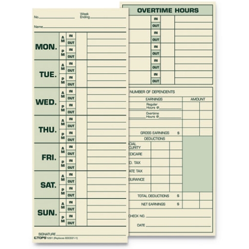 Picture of Time Clock Cards, Replacement For 331-10, Two Sides, 3.5 X 8.5, 500/box