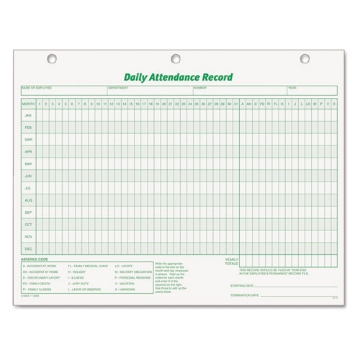 Picture of Daily Attendance Card, One-Part (No Copies), 11 x 8.5, 50 Forms Total