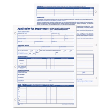 Picture of Employee Application Form, One-Part (No Copies), 11 x 8.38, 50 Forms/Pad, 2 Pads/Pack