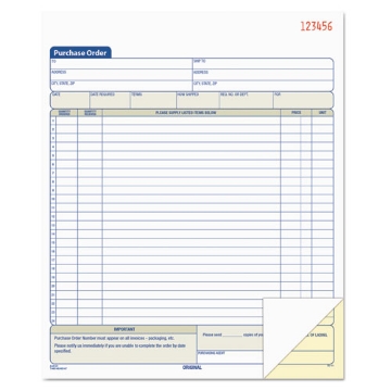 Picture of Purchase Order Book, 22 Lines, Two-Part Carbonless, 8.38 x 10.19, 50 Forms Total