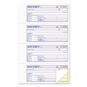 Picture of Money and Rent Receipt Books, Account + Payment Sections, Two-Part Carbonless, 7.13 x 2.75, 4 Forms/Sheet, 200 Forms Total