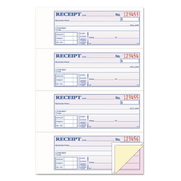 Picture of Money and Rent Receipt Book, Account + Payment Sections, Three-Part Carbonless, 7.13 x 2.75, 4 Forms/Sheet, 100 Forms Total