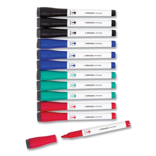 Picture of Medium Point Low-Odor Dry-Erase Markers With Erasers, Medium Bullet Tip, Assorted Colors, 12/pack