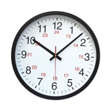 Picture of 24-Hour Round Wall Clock, 12.63" Overall Diameter, Black Case, 1 Aa (sold Separately)