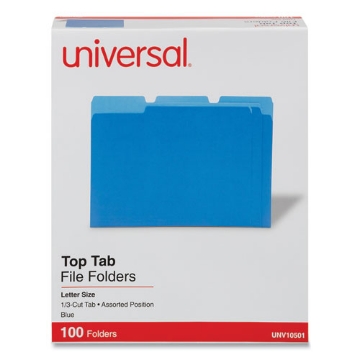 Picture of Deluxe Colored Top Tab File Folders, 1/3-Cut Tabs: Assorted, Letter Size, Blue/Light Blue, 100/Box