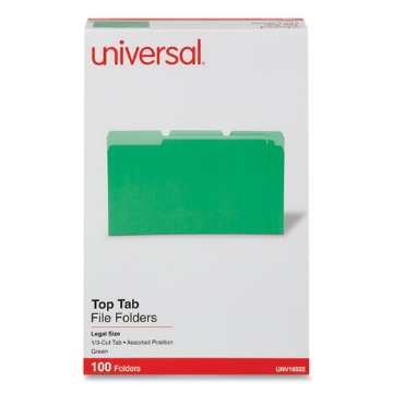 Picture of Deluxe Colored Top Tab File Folders, 1/3-Cut Tabs: Assorted, Legal Size, Bright Green/Light Green, 100/Box