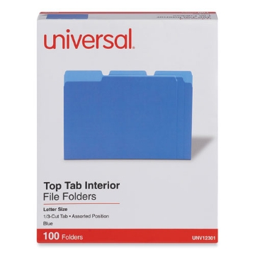 Picture of Interior File Folders, 1/3-Cut Tabs: Assorted, Letter Size, 11-pt Stock, Blue, 100/Box