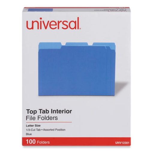Picture of Interior File Folders, 1/3-Cut Tabs: Assorted, Letter Size, 11-pt Stock, Blue, 100/Box