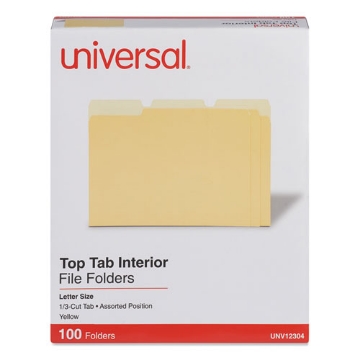 Picture of Interior File Folders, 1/3-Cut Tabs: Assorted, Letter Size, 11-pt Stock, Yellow, 100/Box