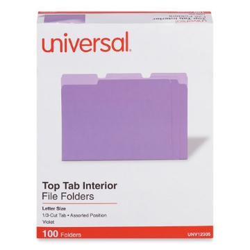 Picture of Interior File Folders, 1/3-Cut Tabs: Assorted, Letter Size, 11-pt Stock, Violet, 100/Box