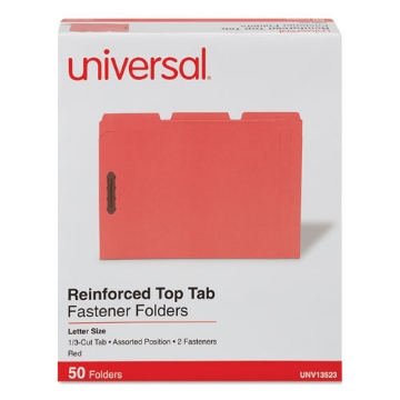 Picture of Deluxe Reinforced Top Tab Fastener Folders, 0.75" Expansion, 2 Fasteners, Letter Size, Red Exterior, 50/Box