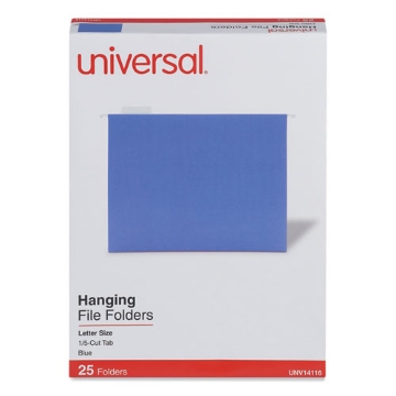 Picture of Deluxe Bright Color Hanging File Folders, Letter Size, 1/5-Cut Tabs, Blue, 25/Box