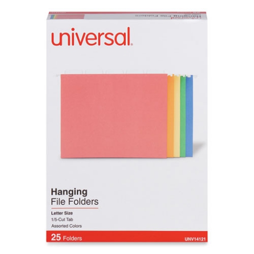 Picture of Deluxe Bright Color Hanging File Folders, Letter Size, 1/5-Cut Tabs, Assorted Colors, 25/Box