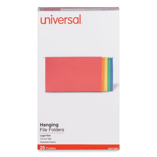 Picture of Deluxe Bright Color Hanging File Folders, Legal Size, 1/5-Cut Tabs, Assorted Colors, 25/Box
