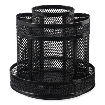 Picture of Metal Mesh Rotating Desktop Organizer, 8 Compartments, Metal Mesh, 6.5" Diameter x 6.13"h, Black