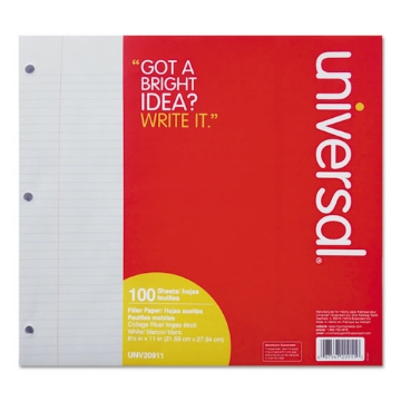 Picture of Filler Paper, 3-Hole, 8.5 X 11, Medium/college Rule, 100/pack