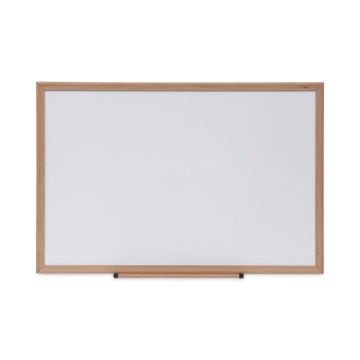 Picture of Deluxe Melamine Dry Erase Board, 36 x 24, Melamine White Surface, Oak Fiberboard Frame