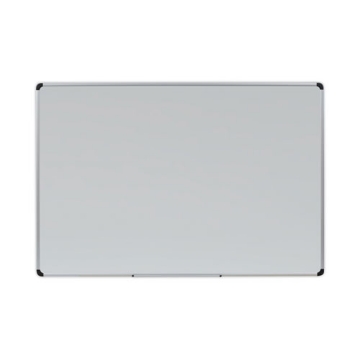 Picture of deluxe porcelain magnetic dry erase board, 72 x 48, white surface, silver/black aluminum frame