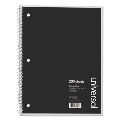 Picture of Wirebound Notebook, 5-Subject, Medium/College Rule, Black Cover, (200) 11 x 8.5 Sheets