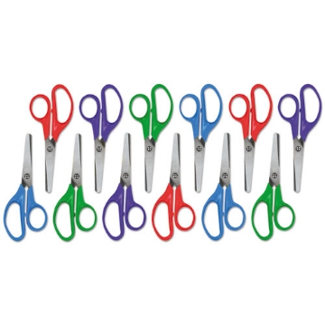 Picture of Kids' Scissors, Rounded Tip, 5" Long, 1.75" Cut Length, Assorted Straight Handles, 12/pack
