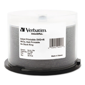Picture of Dvd+r Recordable Disc, 4.7 Gb, 16x, Spindle, Hub Printable, White, 50/pack